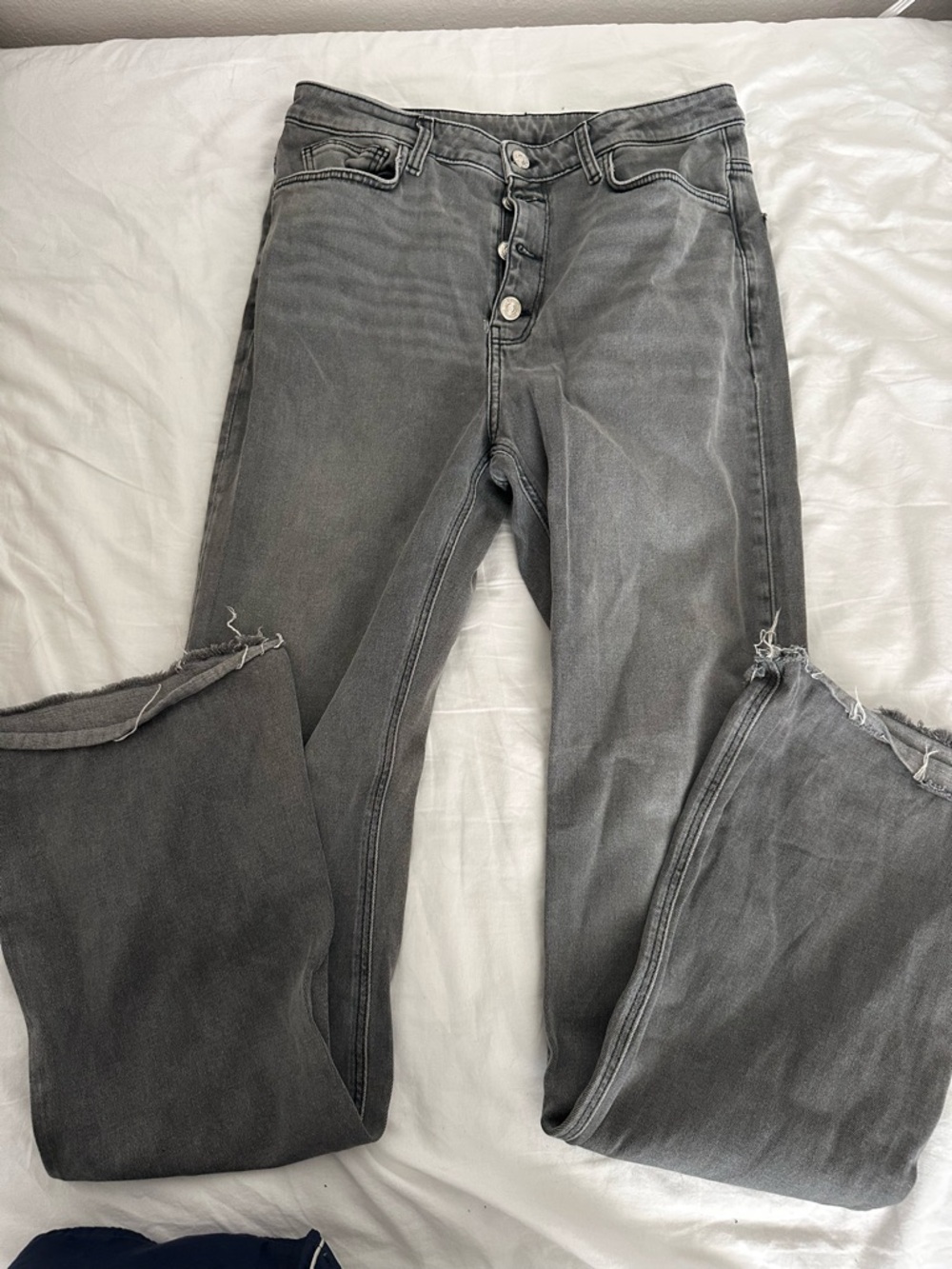 Women's High-Rise Button-Fly Grey Jeans